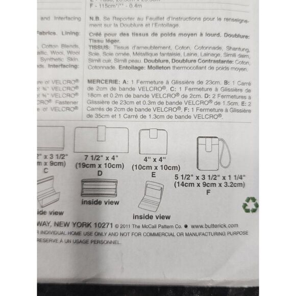 Uncut Butterick Bags and Purses Sewing Pattern #B5728: 6 Fun and Functional Desi - Picture 3 of 5